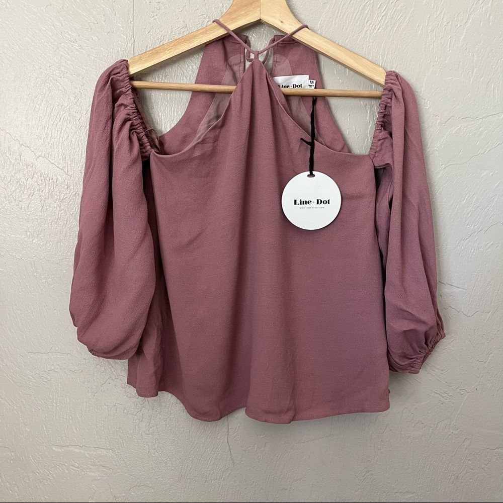 Line & Dot Mauve Blush Open Shoulder Tie Top
